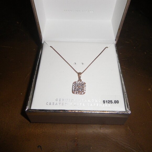 Women's 18K Gold Over Sterling Silver Necklace Diamond & White Sapphire Pendant - Picture 2 of 2